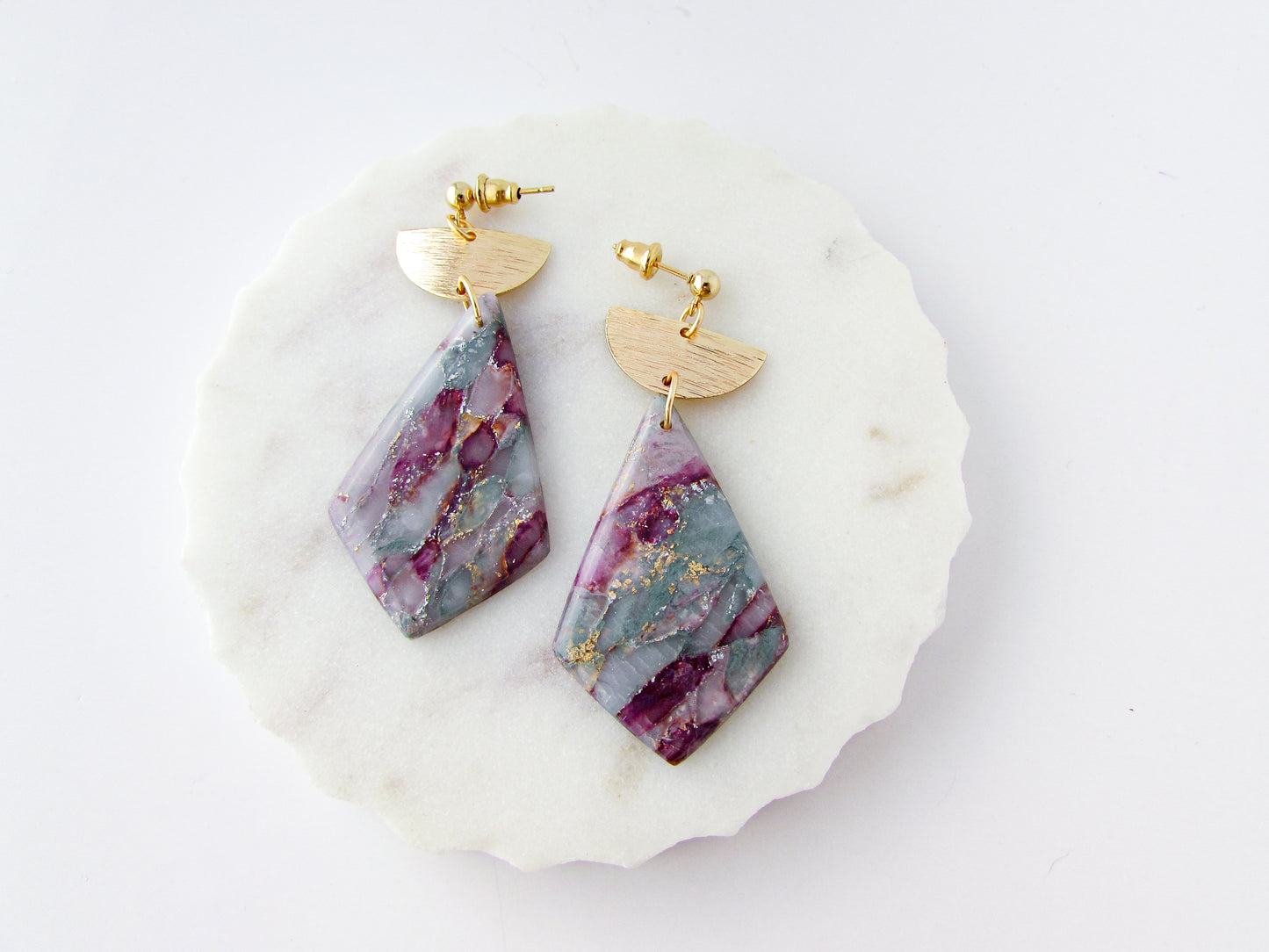 The Adelaine - April Lilac Marble Polymer Clay Earrings