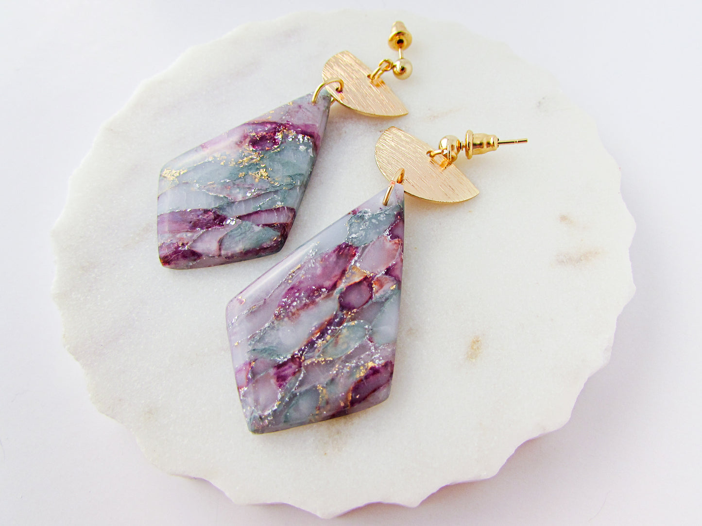 The Adelaine - April Lilac Marble Polymer Clay Earrings