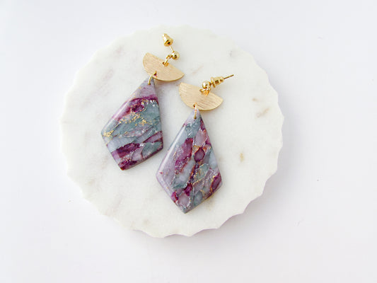 The Adelaine - April Lilac Marble Polymer Clay Earrings