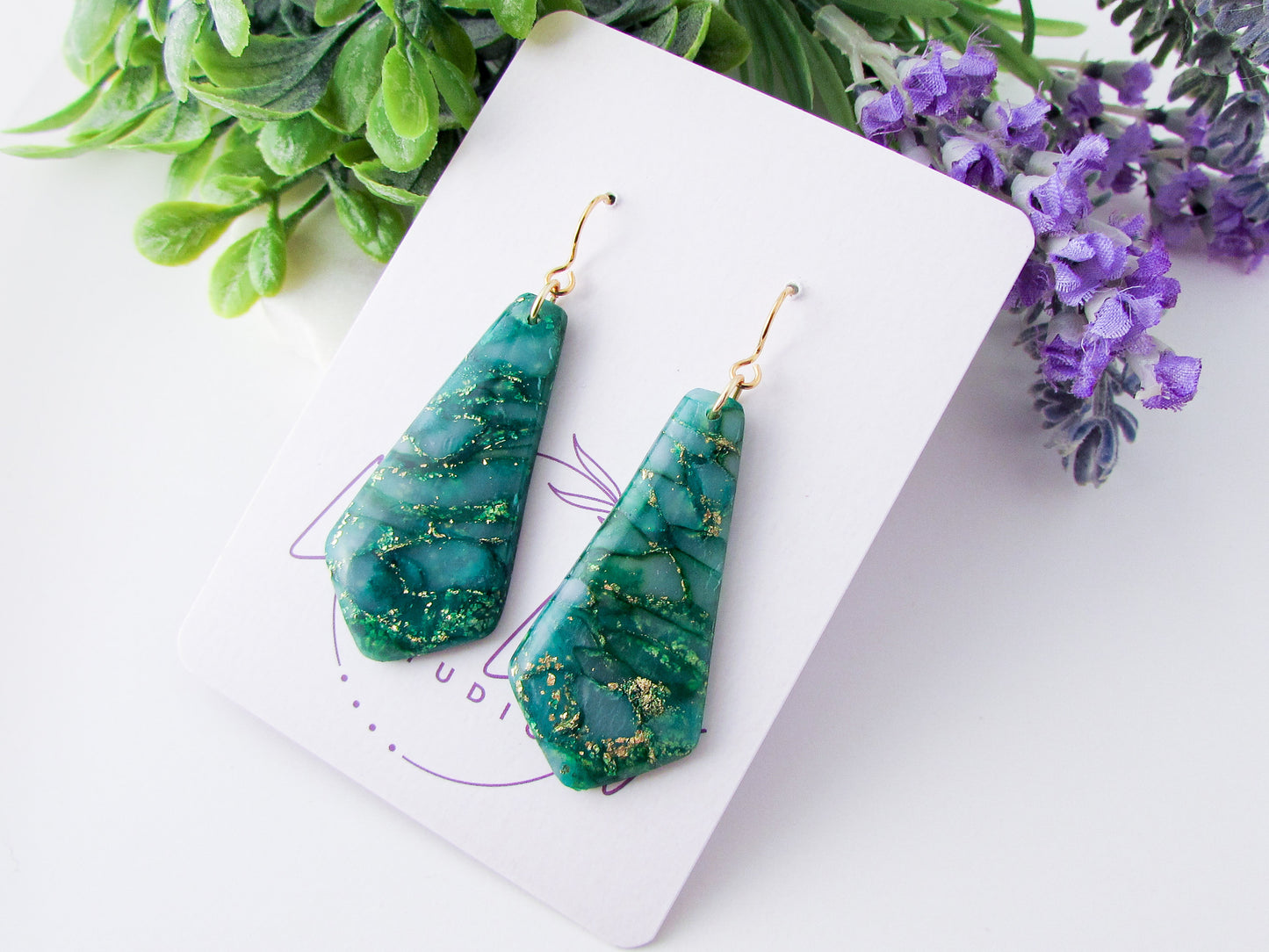 The Gwen - Emerald Green Marble Polymer Clay Earrings