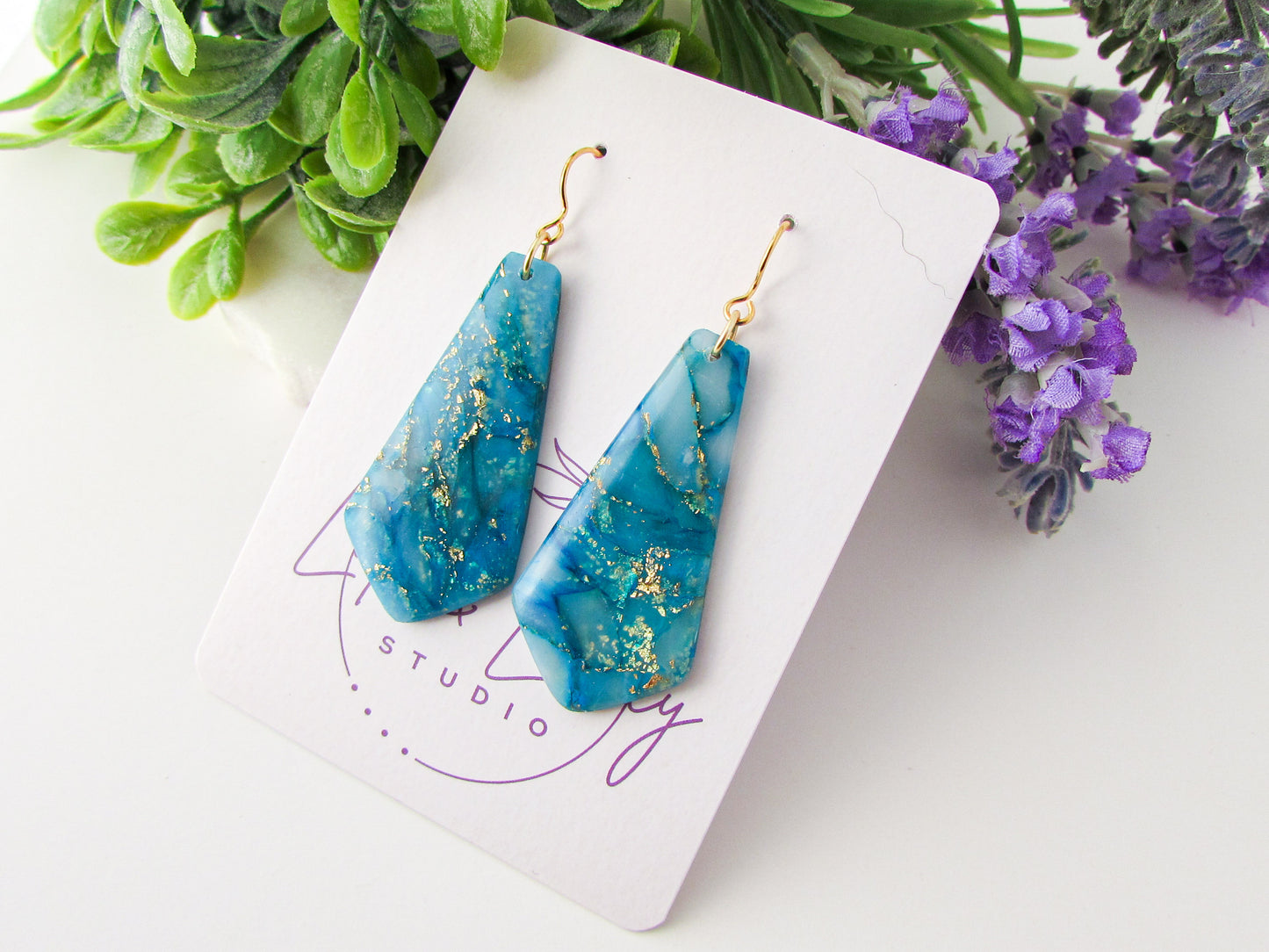 The Gwen - Aqua Blue Quartz Polymer Clay Earrings