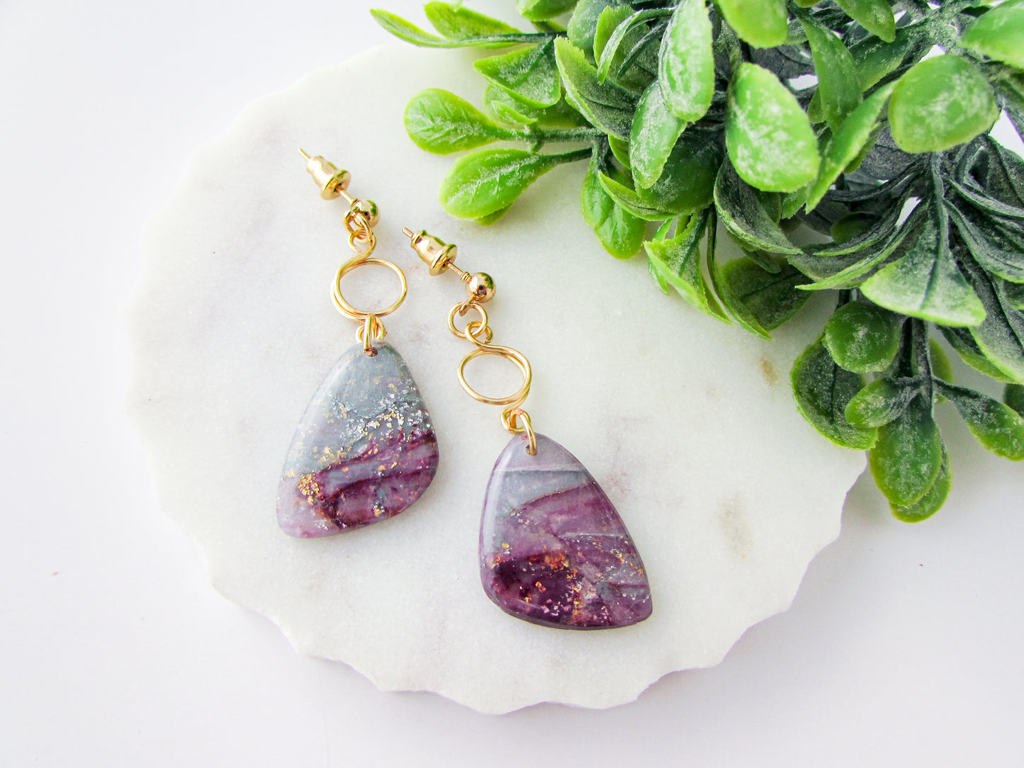 The Addie -  April Lilac Quartz Swirl Polymer Clay Earrings - Limited Spring Collection