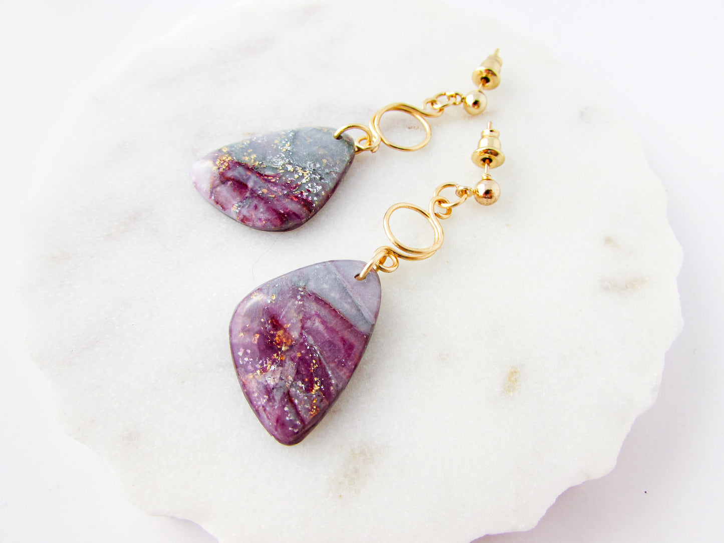 The Addie -  April Lilac Quartz Swirl Polymer Clay Earrings - Limited Spring Collection