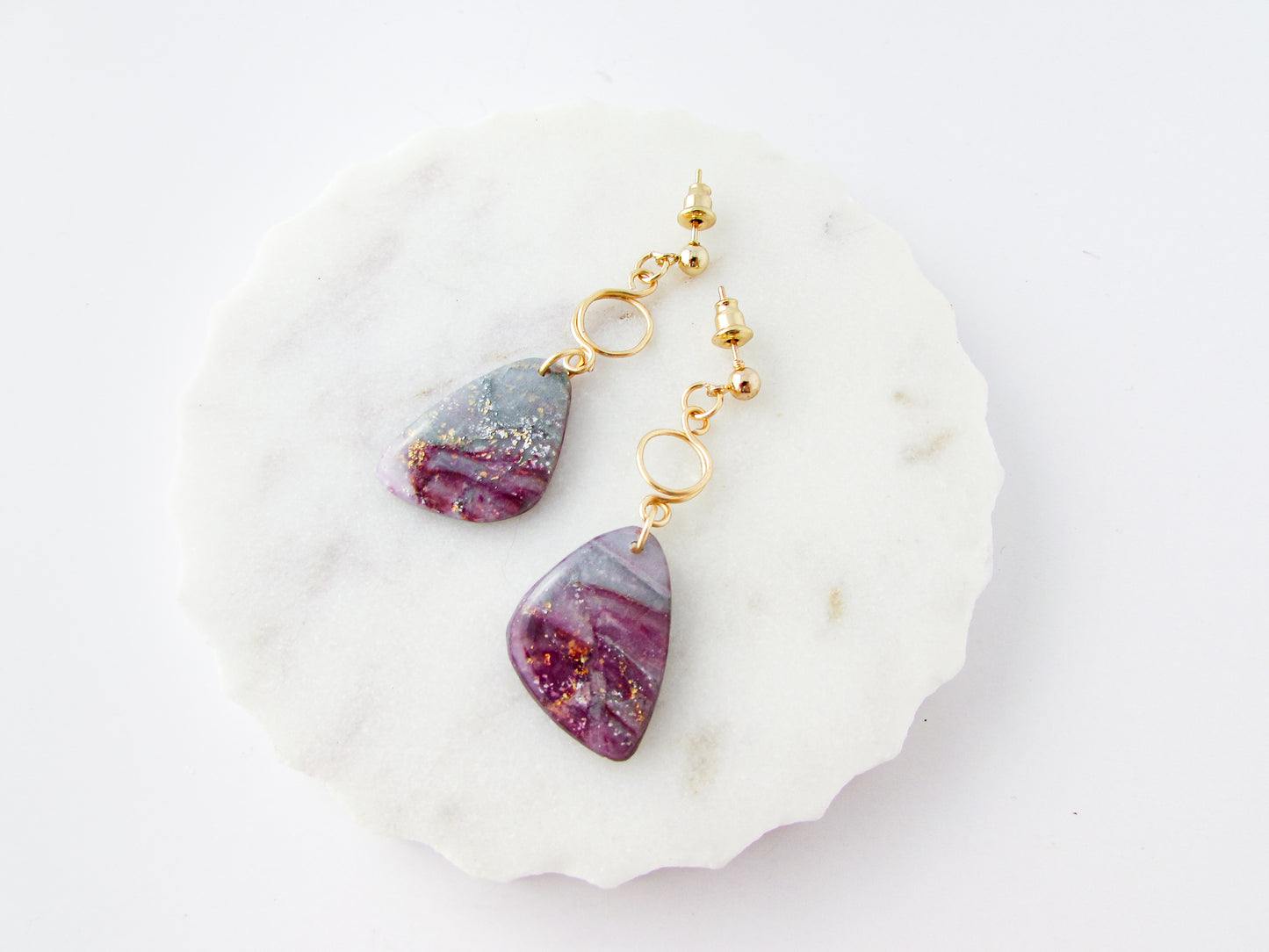 The Addie -  April Lilac Quartz Swirl Polymer Clay Earrings - Limited Spring Collection