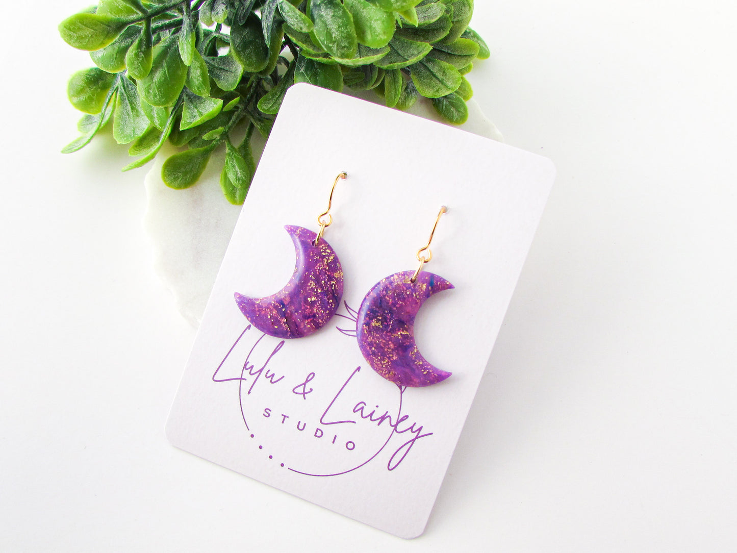 Moons - Lulu & Lainey Purple Marble Swirl Polymer Clay Earrings