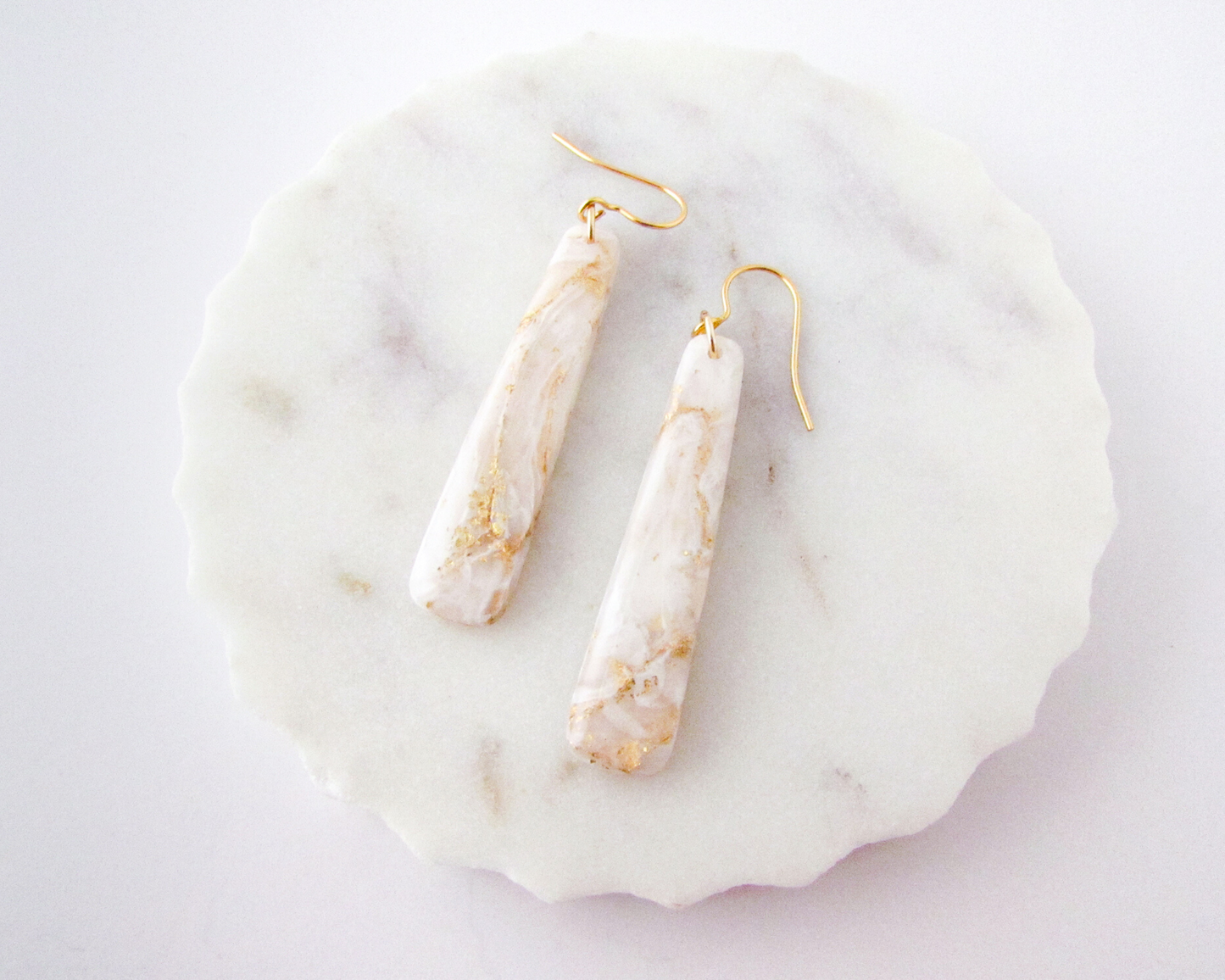 Dainty Dangles - White & Ivory Marble Polymer Clay Earrings