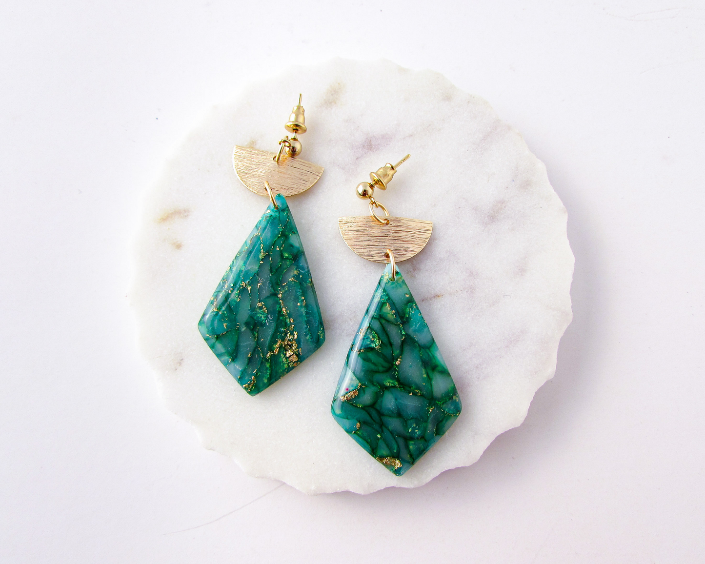 The Adelaine - Emerald Green Marble Polymer Clay Earrings