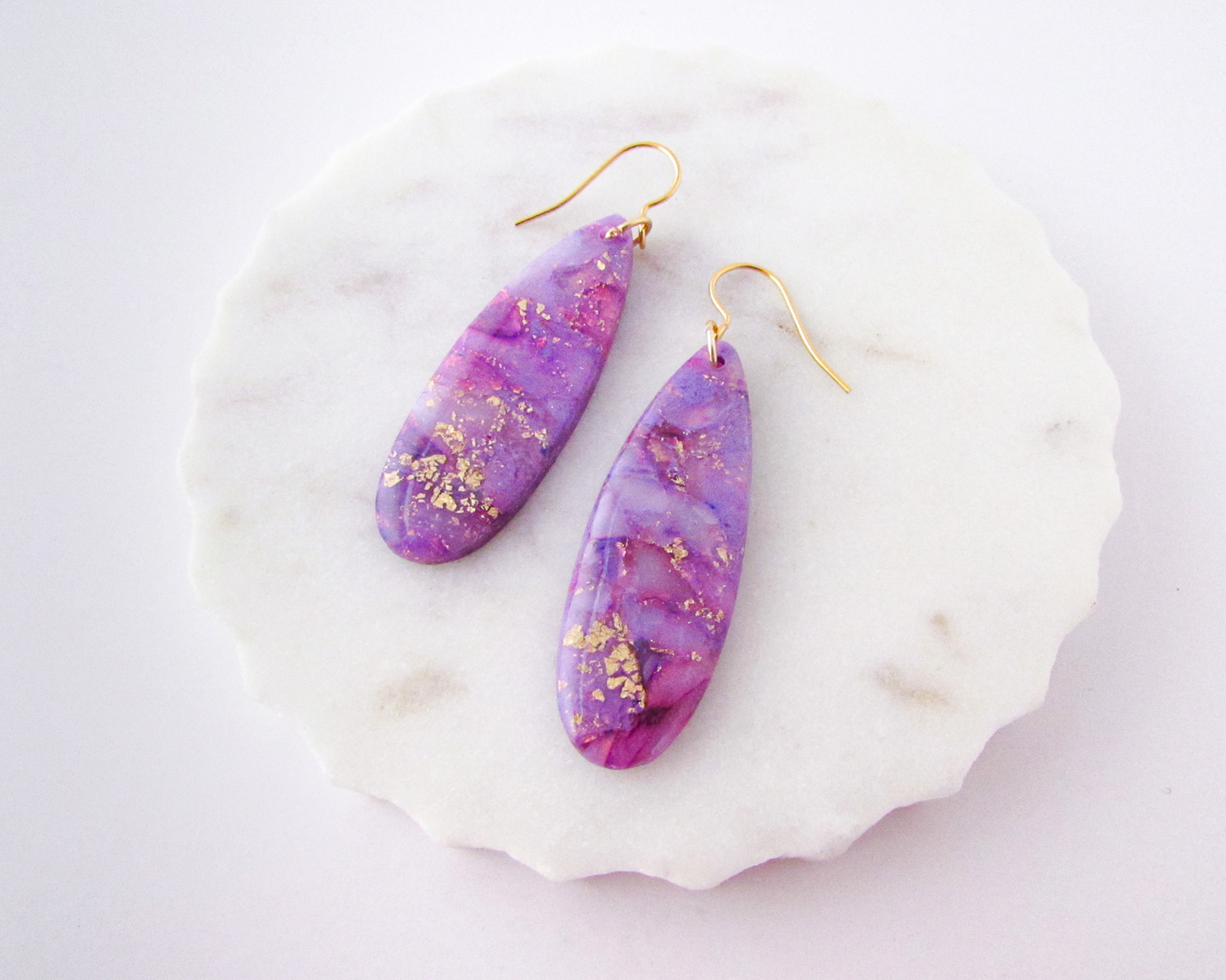 Simple Oval Dangles - Lulu & Lainey Purple Marble Swirl Polymer Clay Earrings