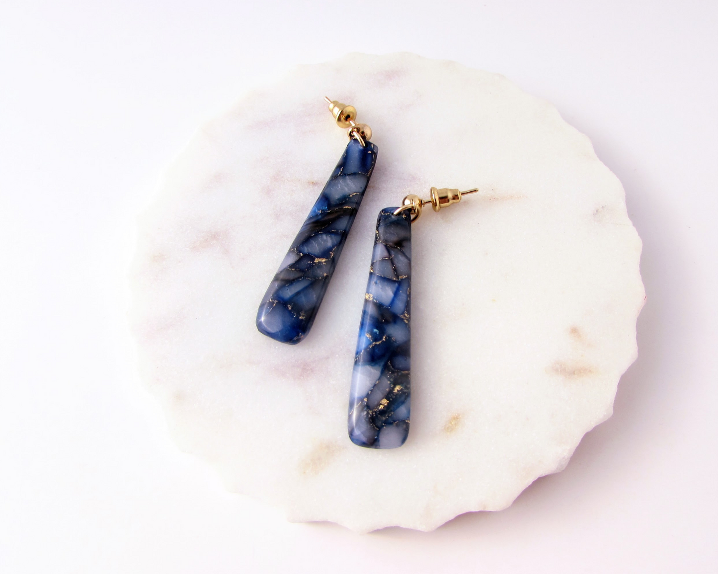 Dainty Dangles - Dark Blue Quartz Polymer Clay Earrings