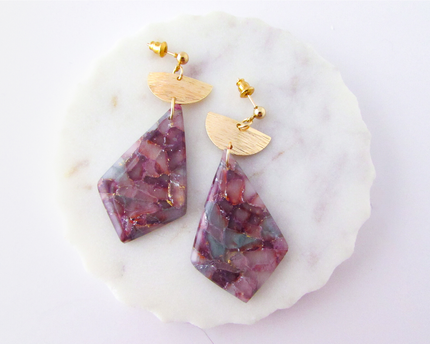 The Adelaine - April Lilac Marble Polymer Clay Earrings