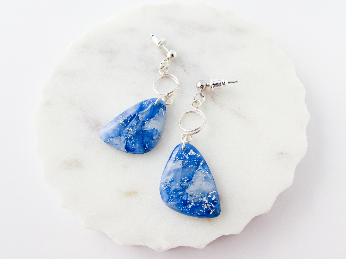 The Addie -  Memphis Blue Marble Swirl Polymer Clay Earrings