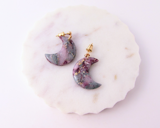 Moons - April Lilac Quartz Swirl Polymer Clay Earrings