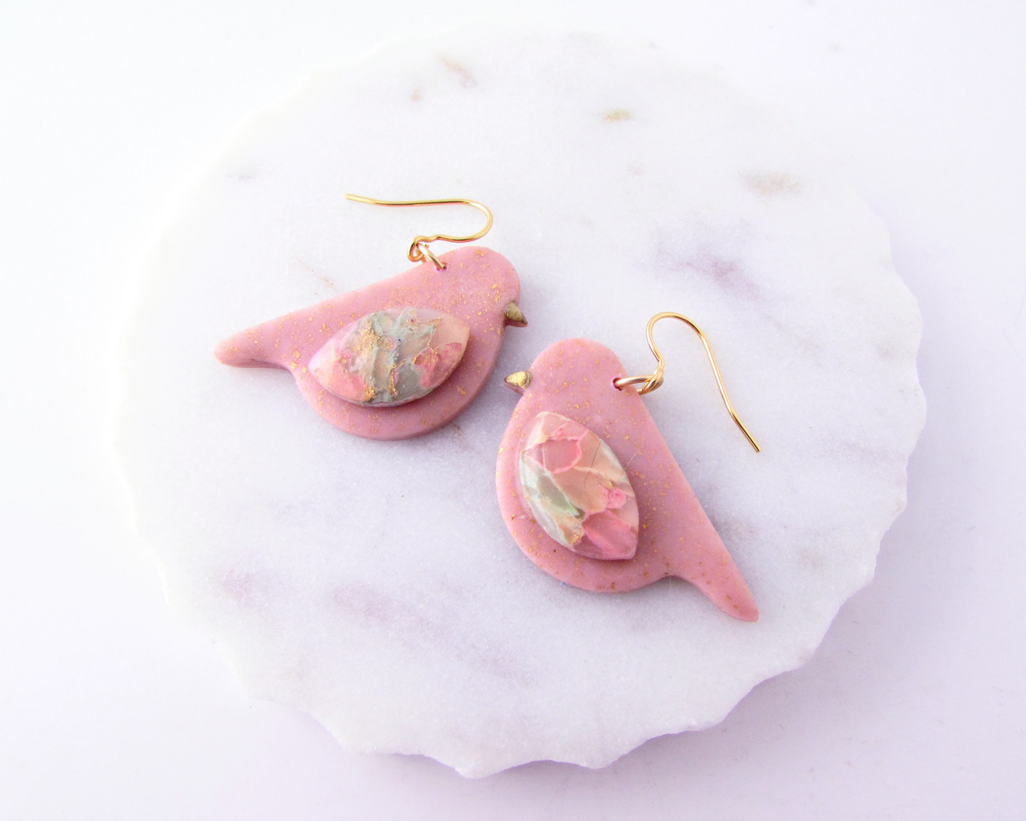 Song Birds - Garden Party Quartz and Shimmer Polymer Clay Earrings