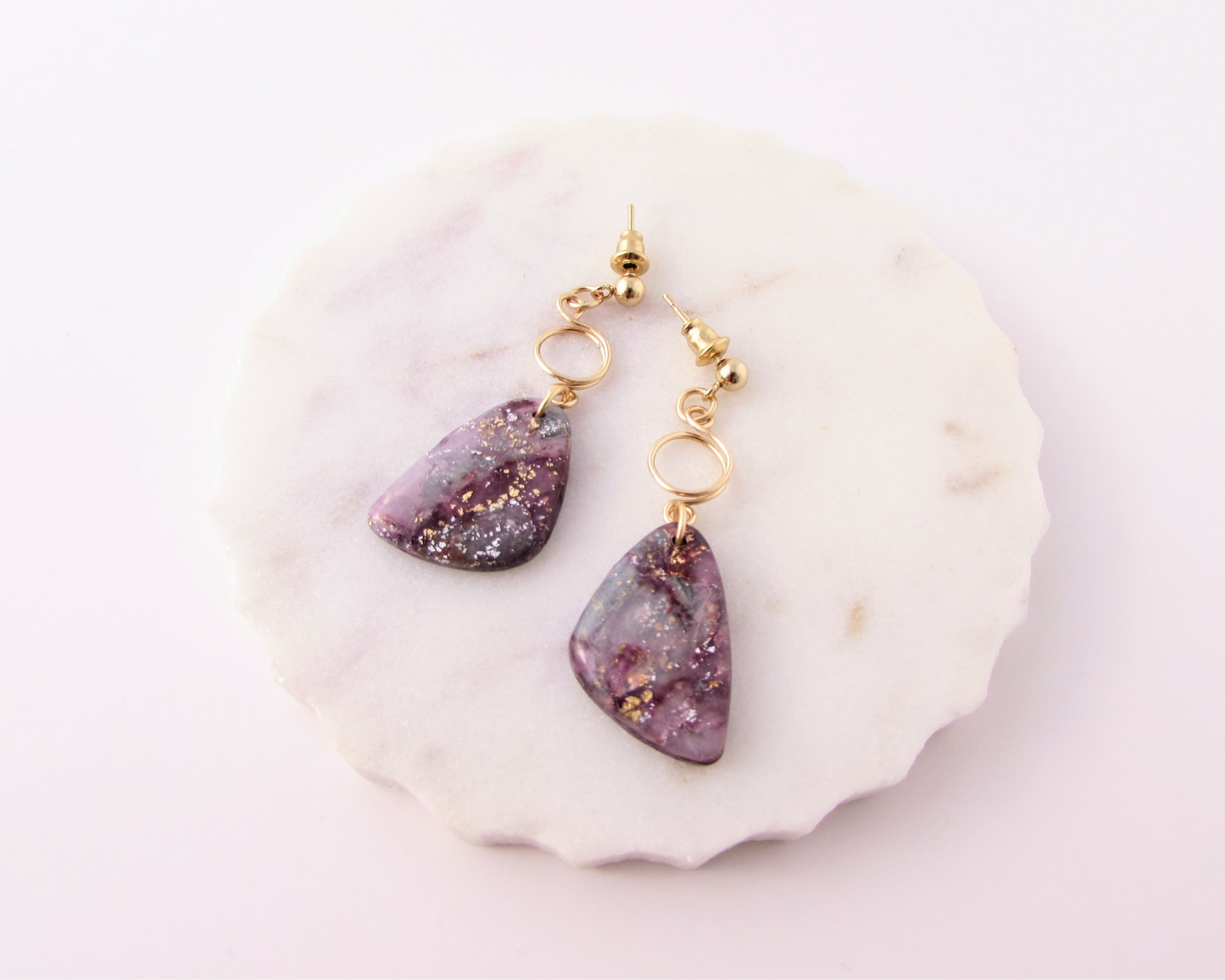 The Addie -  April Lilac Quartz Swirl Polymer Clay Earrings - Limited Spring Collection