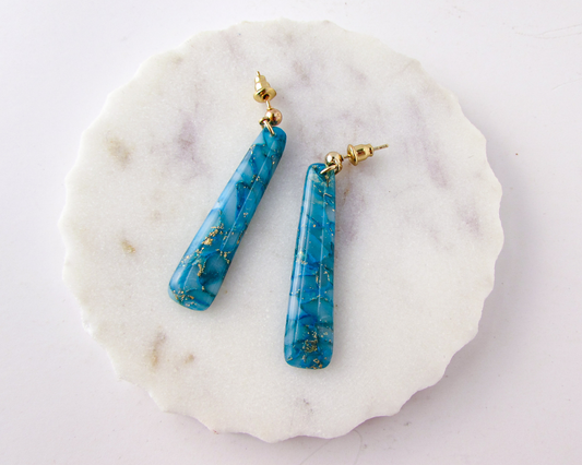 Dainty Dangles - Aqua Blue Marble Polymer Clay Earrings