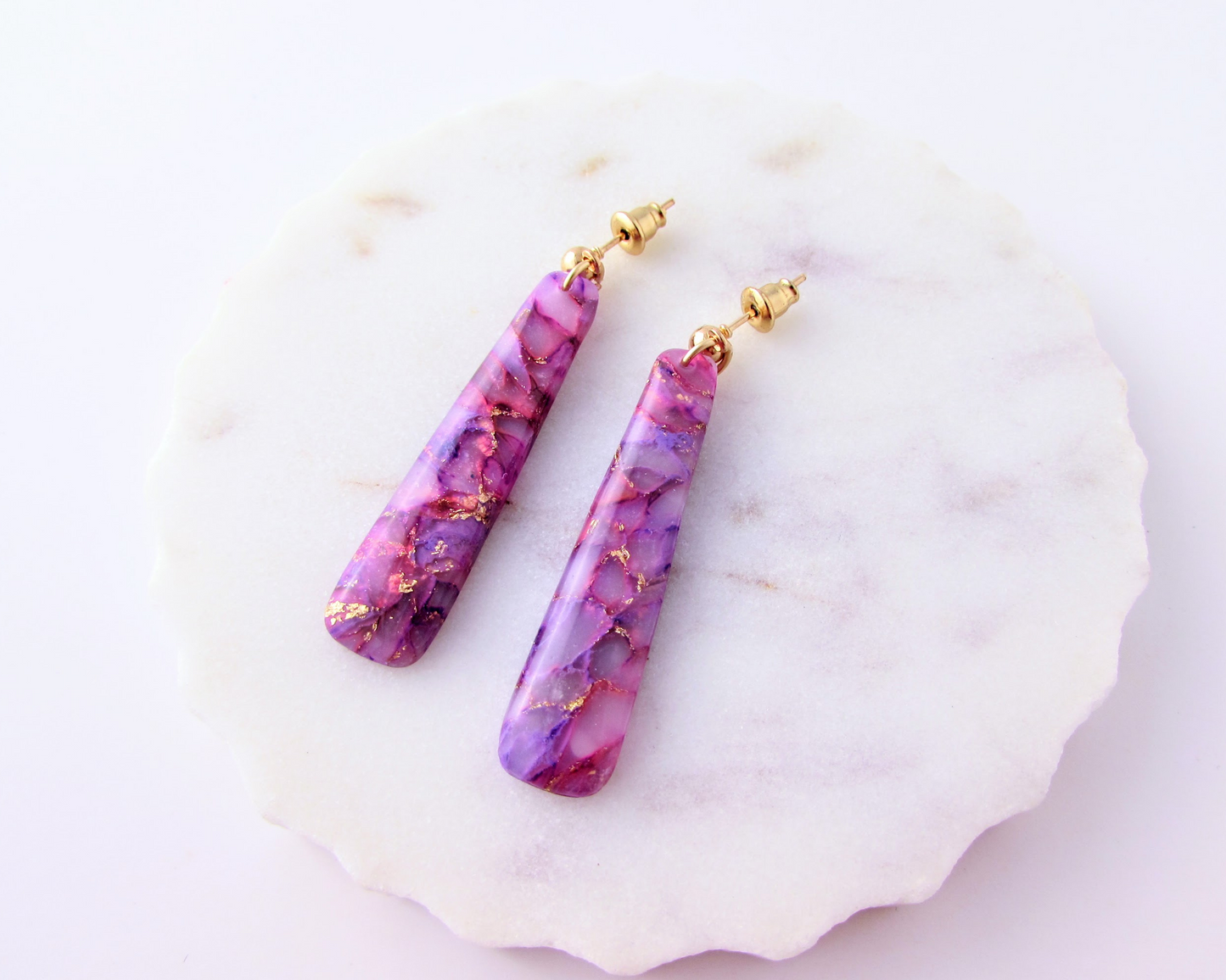 Dainty Dangles - Lulu & Lainey Purple Marble Polymer Clay Earrings