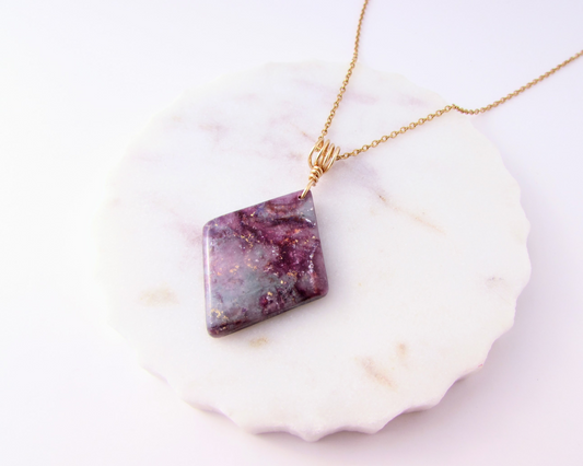 Simple Pendant - April Lilac Quartz Swirl Clay Necklace - Limited Spring Collection