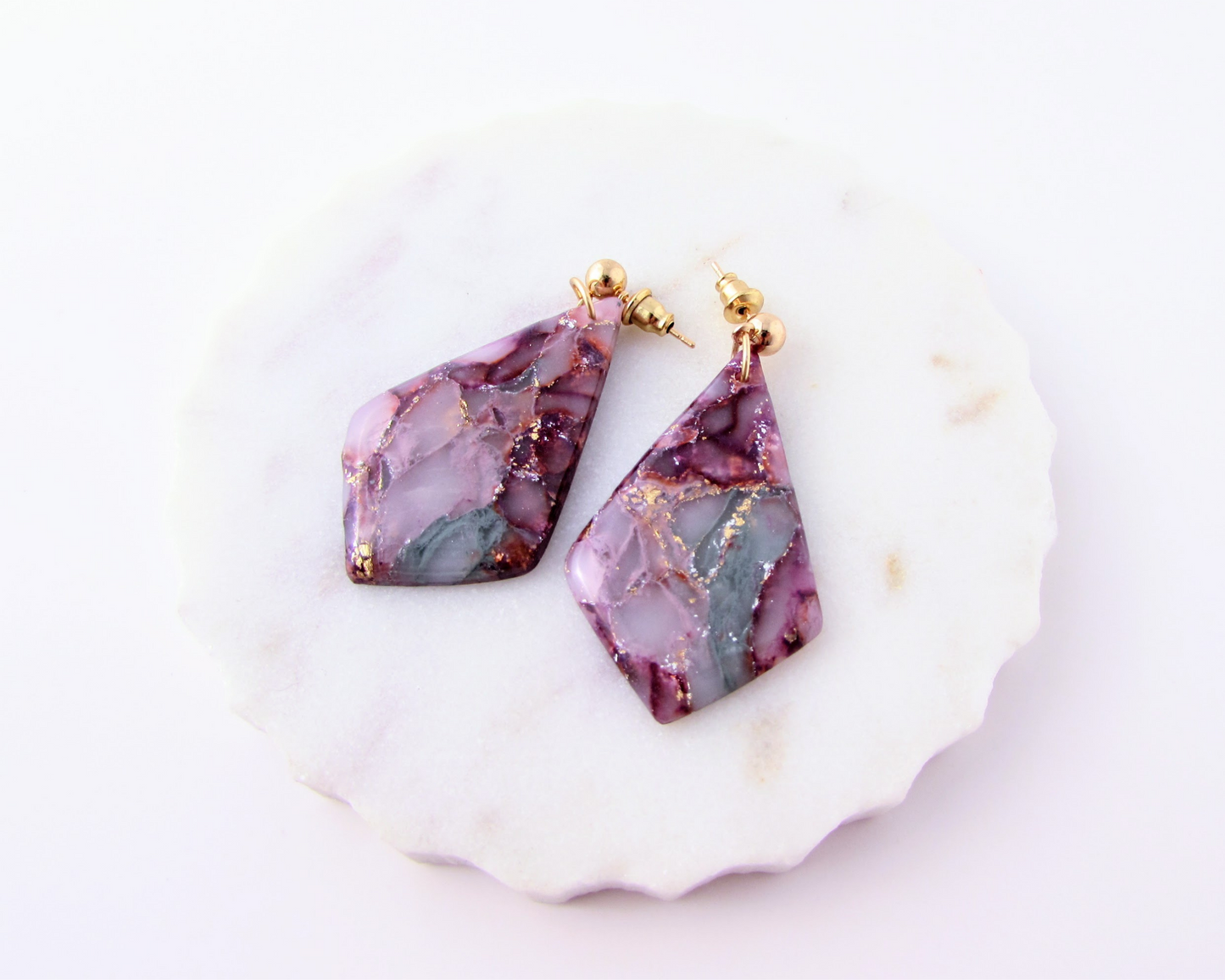 The Adelaine - April Lilac Marble Polymer Clay Earrings