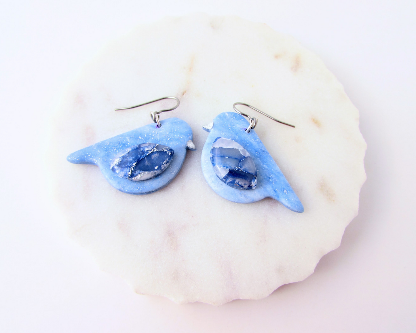 Song Birds - Memphis Blue Quartz and Shimmer Polymer Clay Earrings