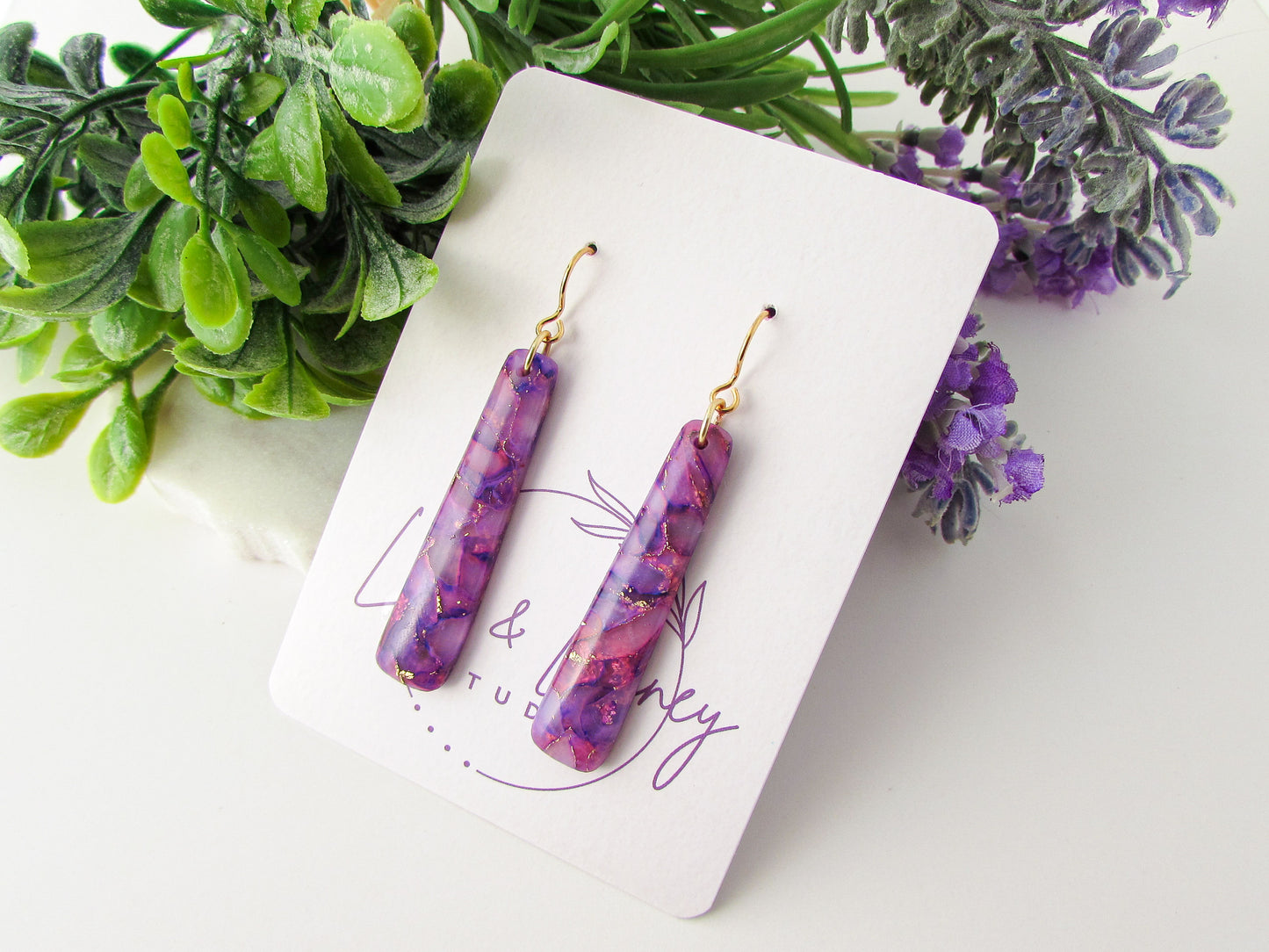 Dainty Dangles - Lulu & Lainey Purple Marble Polymer Clay Earrings