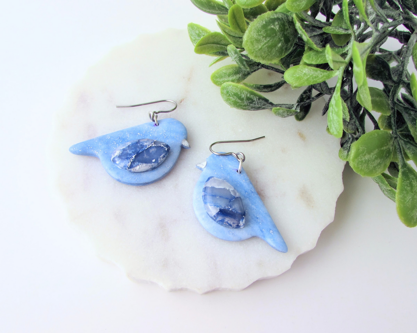 Song Birds - Memphis Blue Quartz and Shimmer Polymer Clay Earrings