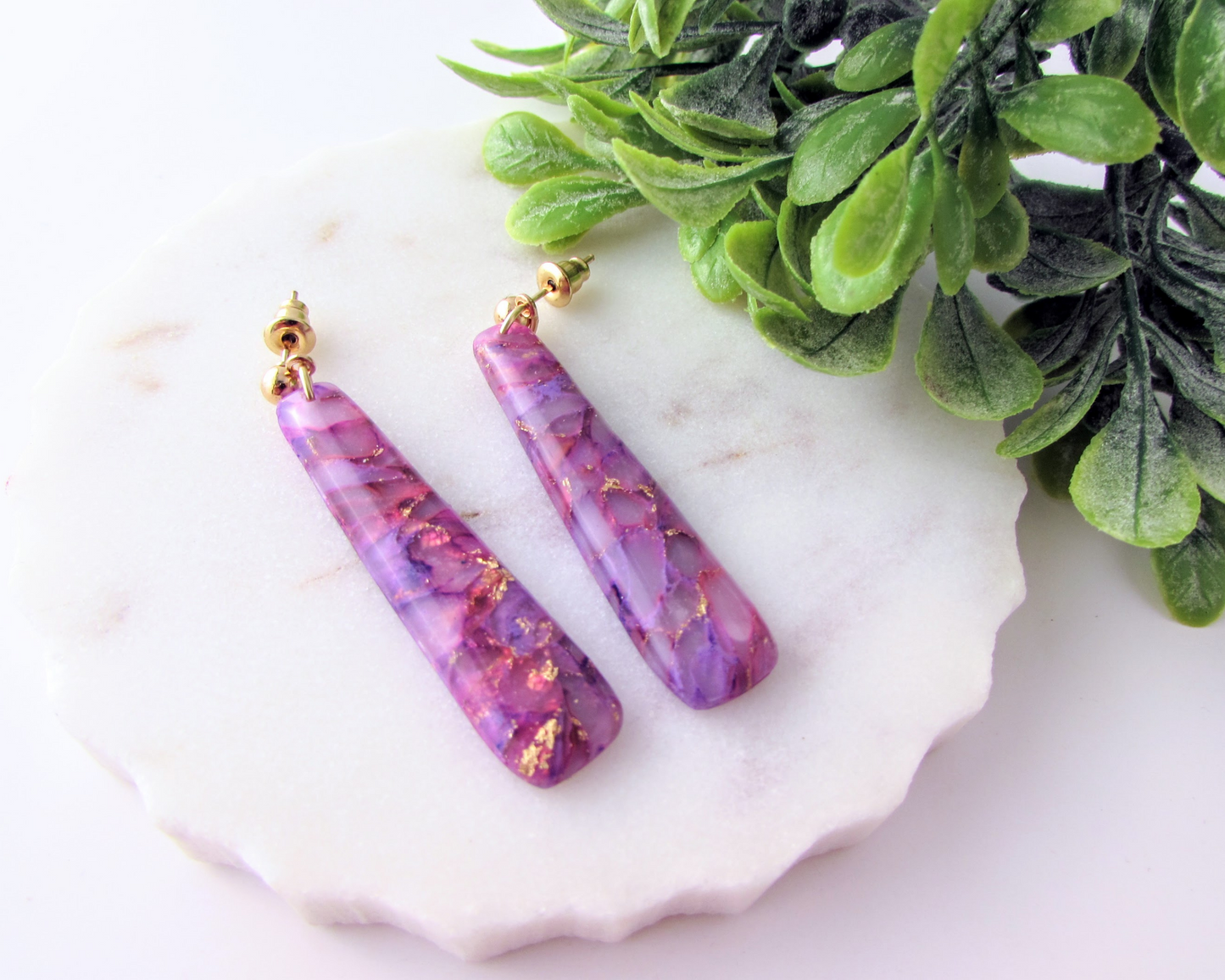 Dainty Dangles - Lulu & Lainey Purple Marble Polymer Clay Earrings