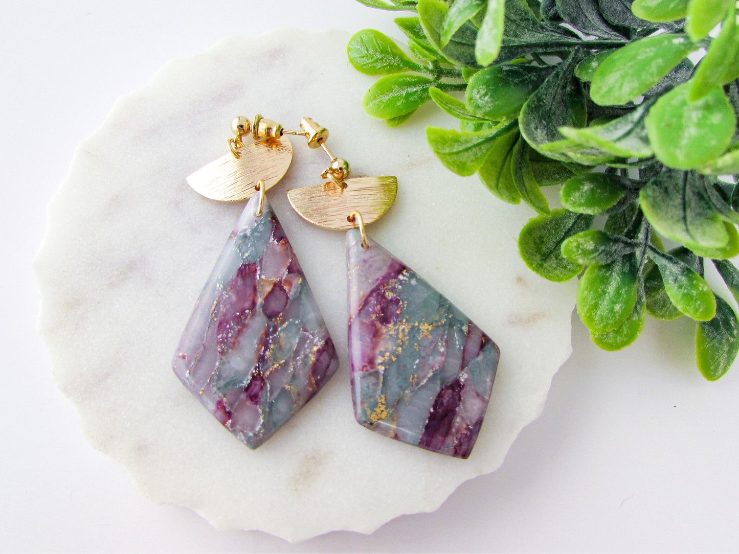 The Adelaine - April Lilac Marble Polymer Clay Earrings