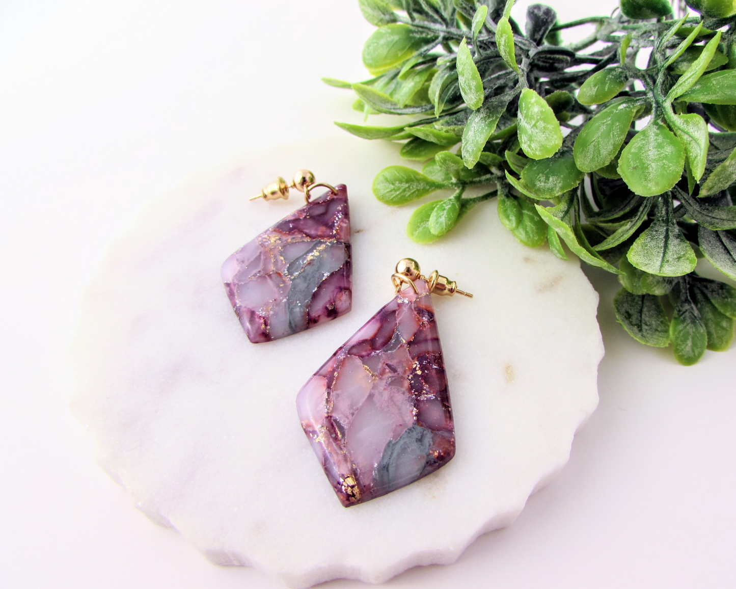 The Adelaine - April Lilac Marble Polymer Clay Earrings