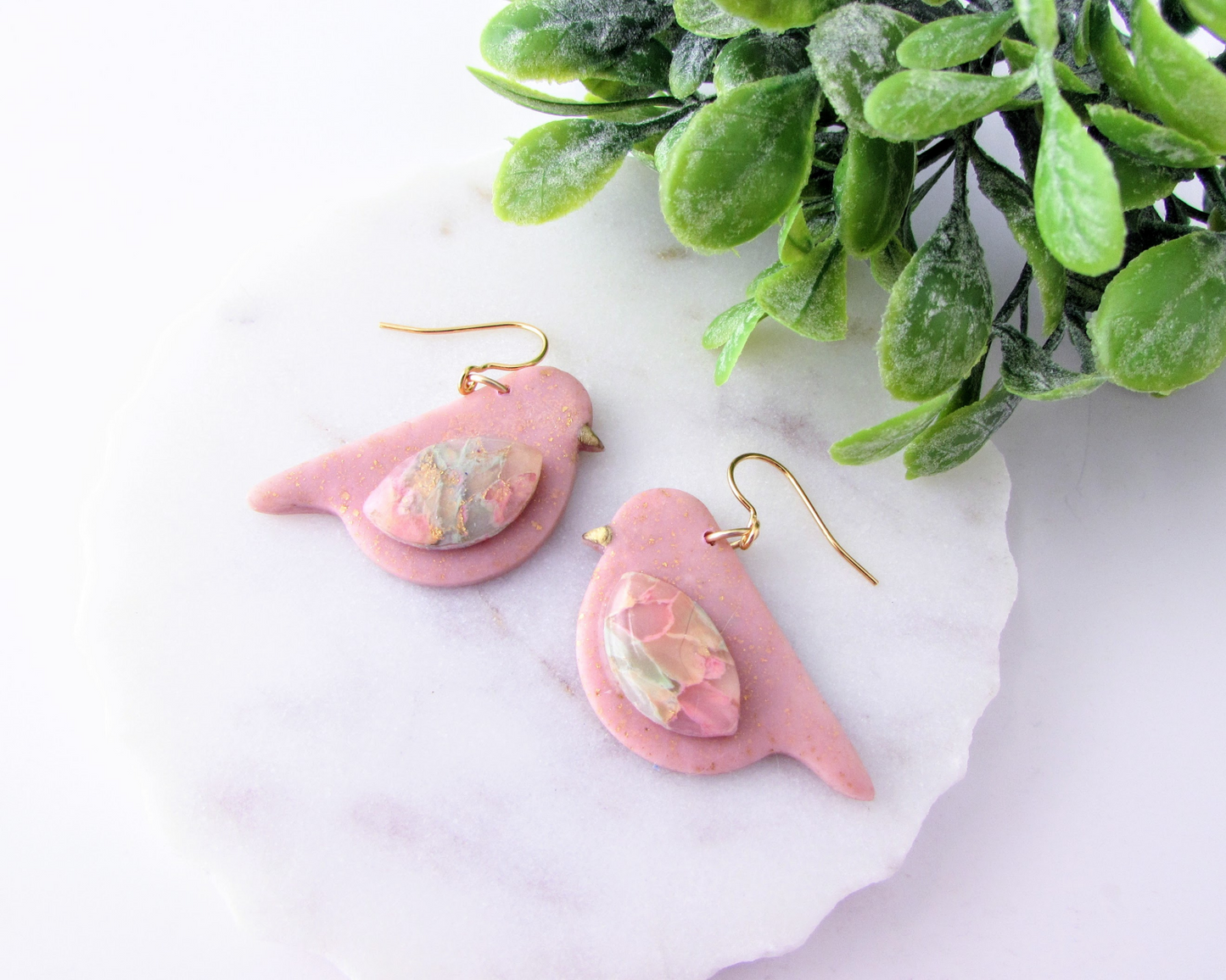 Song Birds - Garden Party Quartz and Shimmer Polymer Clay Earrings