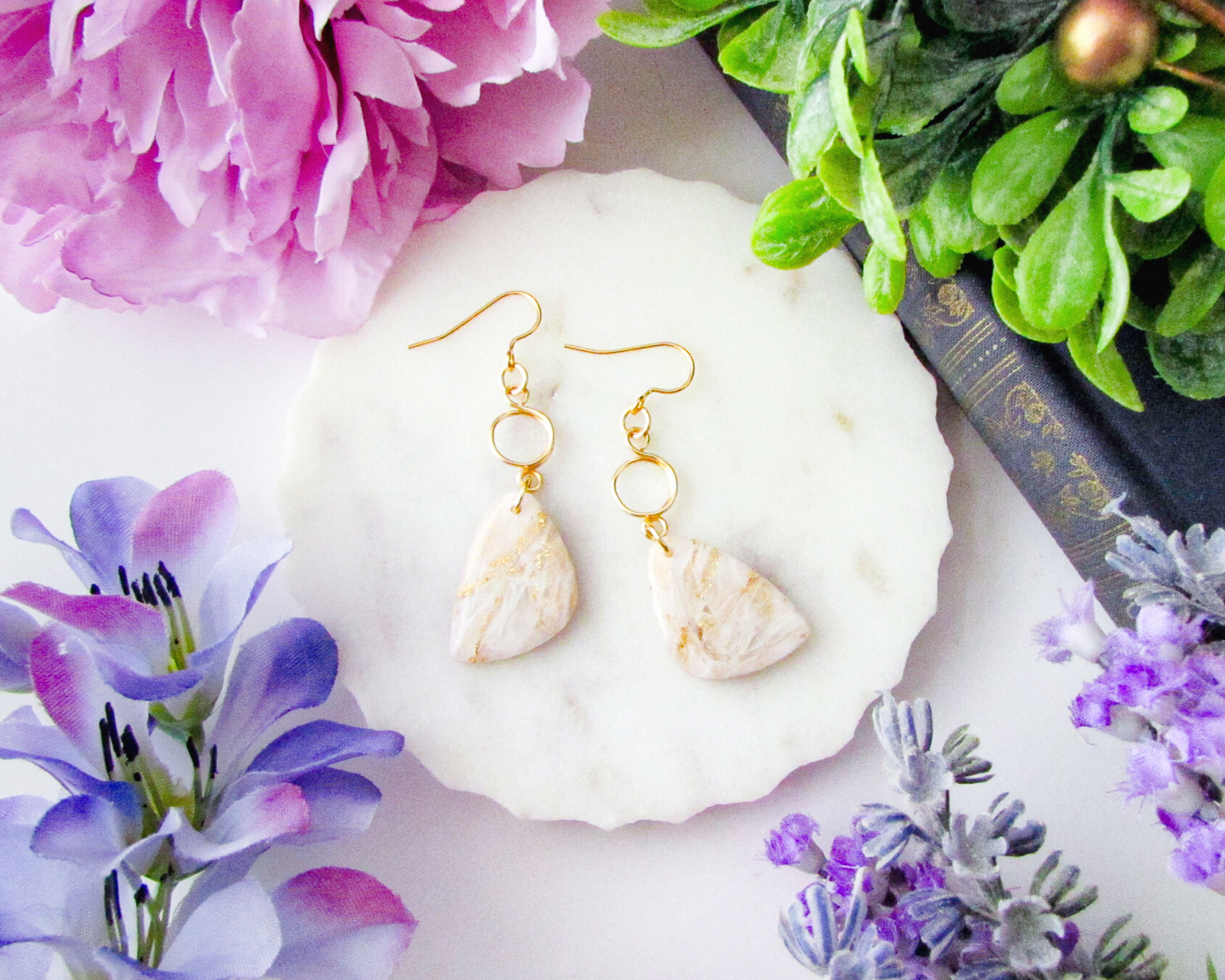 The Addie - White & Ivory Marble Swirl Polymer Clay Earrings