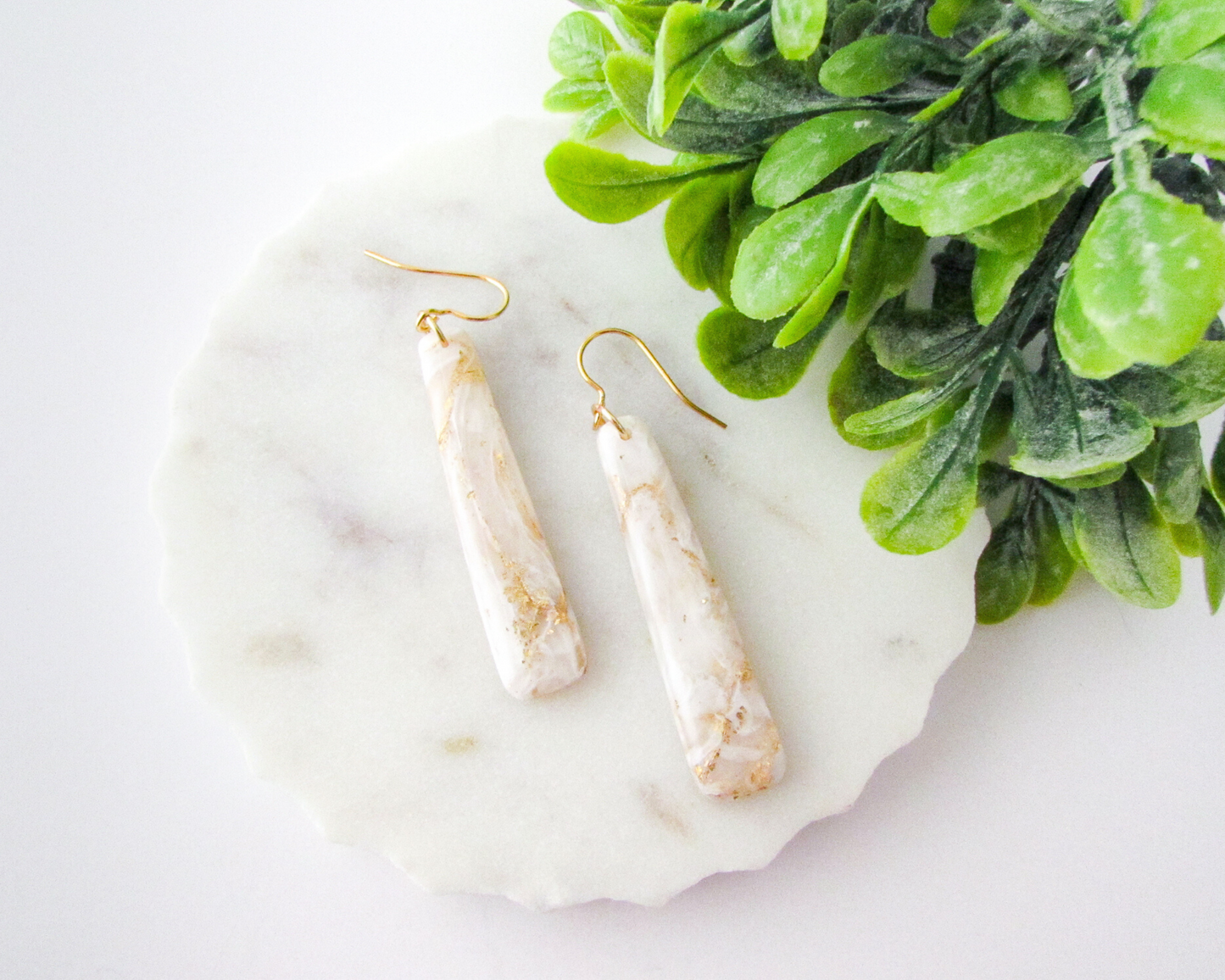 Dainty Dangles - White & Ivory Marble Polymer Clay Earrings