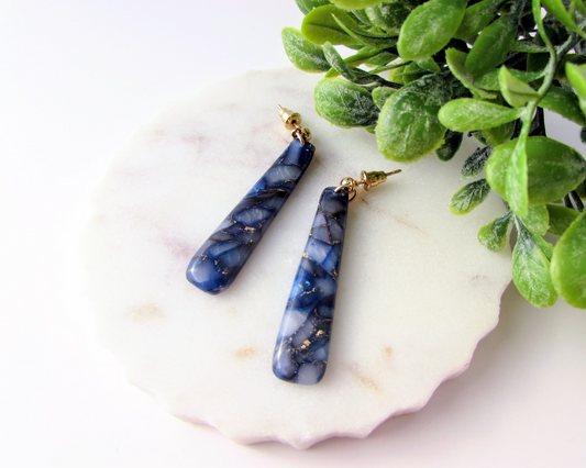 Dainty Dangles - Dark Blue Quartz Polymer Clay Earrings