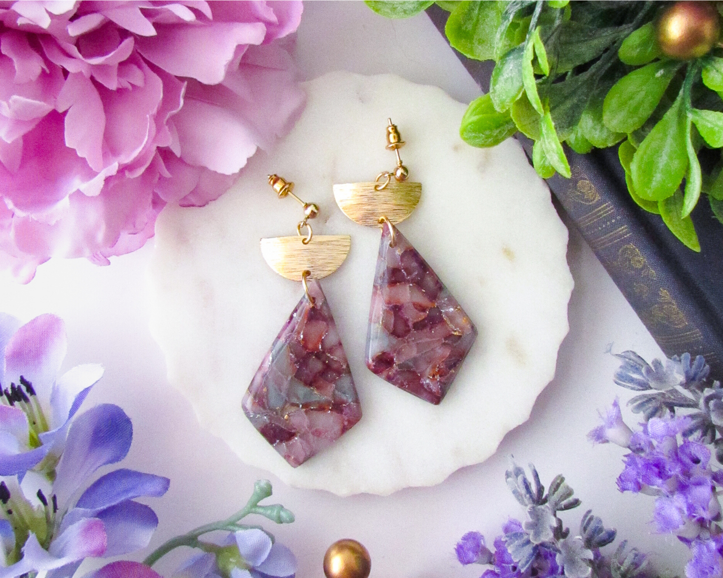 The Adelaine - April Lilac Marble Polymer Clay Earrings