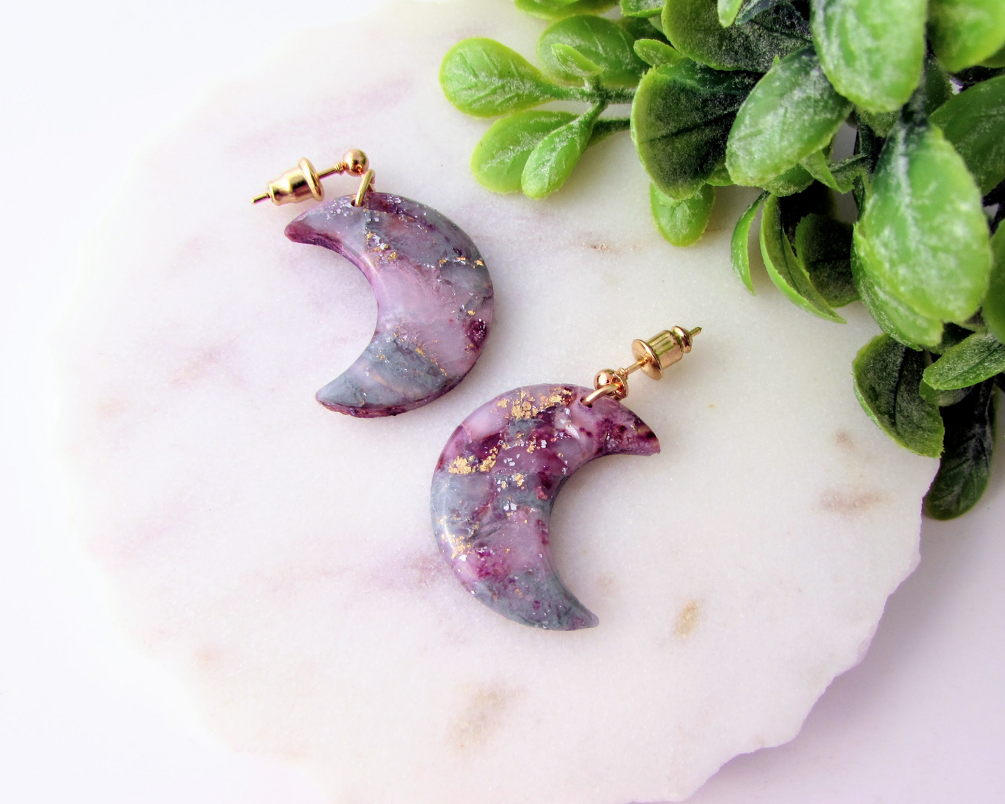 Moons - April Lilac Quartz Swirl Polymer Clay Earrings