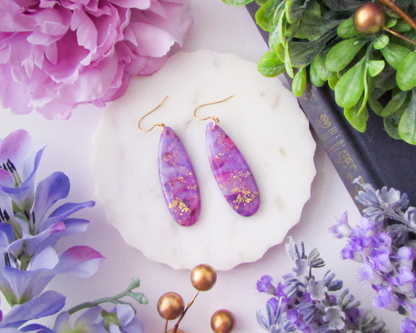 Simple Oval Dangles - Lulu & Lainey Purple Marble Swirl Polymer Clay Earrings