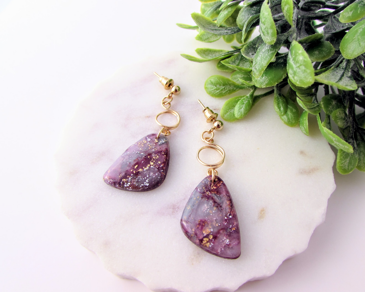 The Addie -  April Lilac Quartz Swirl Polymer Clay Earrings - Limited Spring Collection