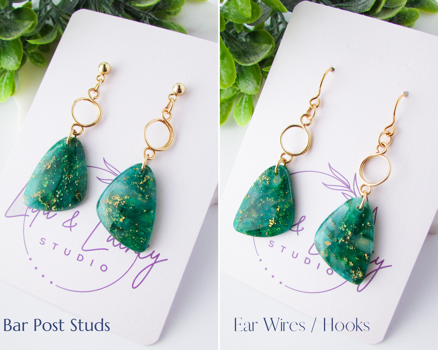 The Addie - Emerald Green Quartz Swirl Polymer Clay Earrings