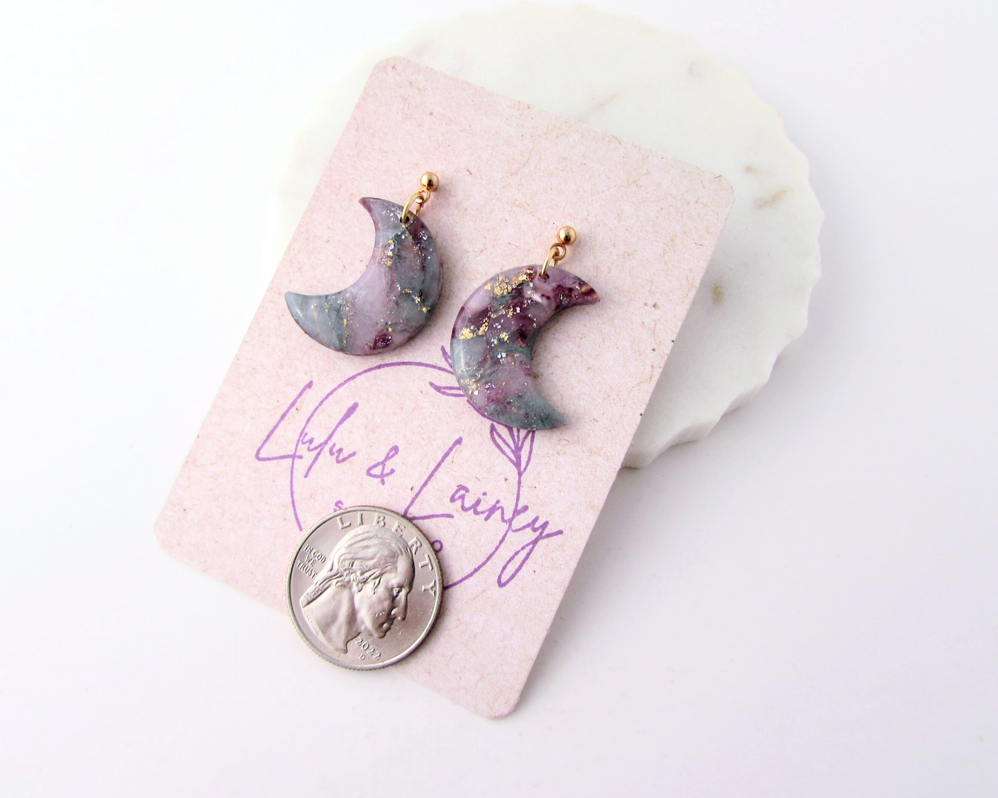 Moons - April Lilac Quartz Swirl Polymer Clay Earrings