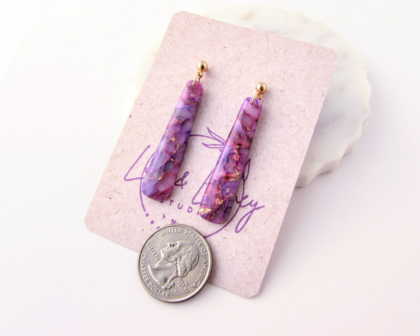 Dainty Dangles - Lulu & Lainey Purple Marble Polymer Clay Earrings