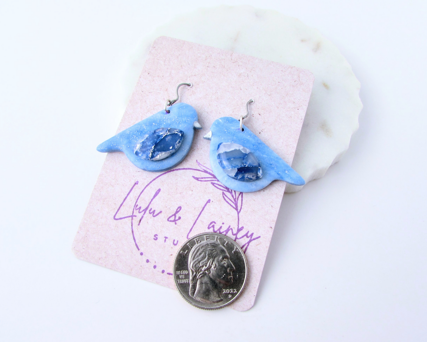 Song Birds - Memphis Blue Quartz and Shimmer Polymer Clay Earrings