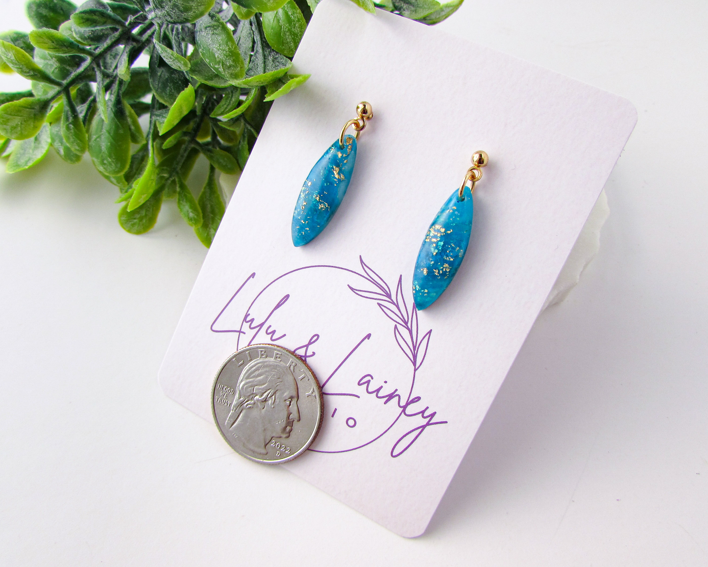 Tiny Dangles - Aqua Blue Marble Swirl Polymer Clay Earrings