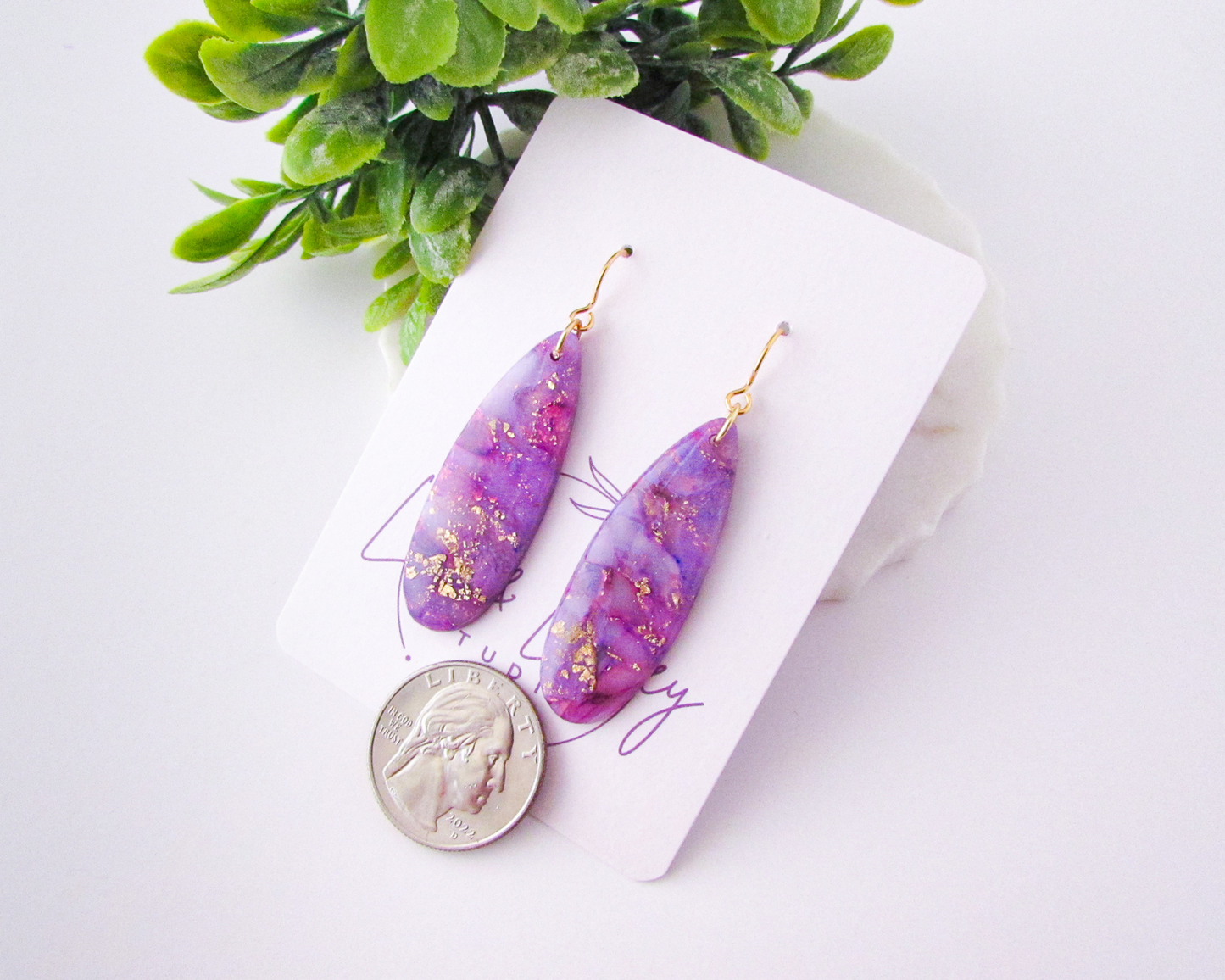 Simple Oval Dangles - Lulu & Lainey Purple Marble Swirl Polymer Clay Earrings