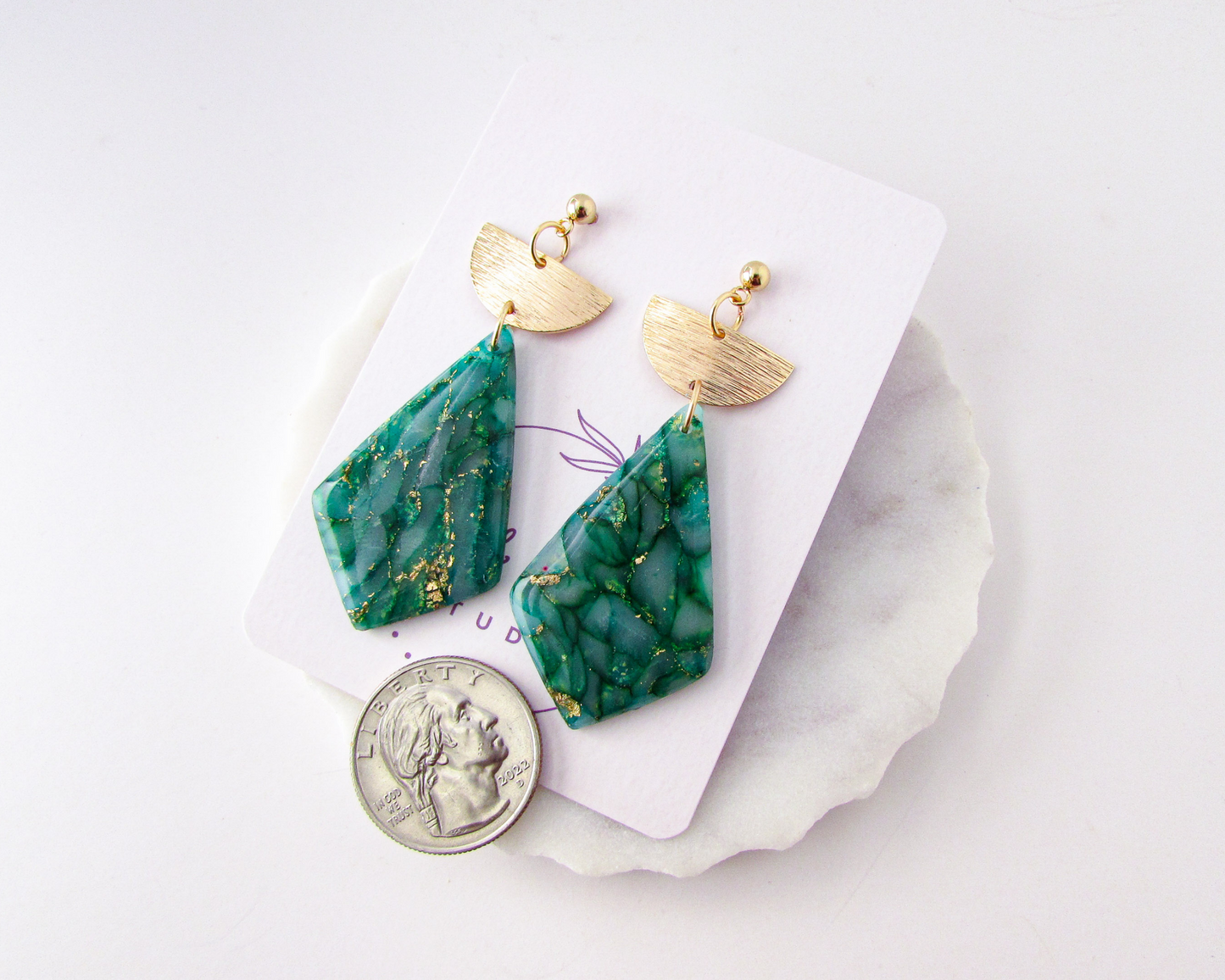 The Adelaine - Emerald Green Marble Polymer Clay Earrings