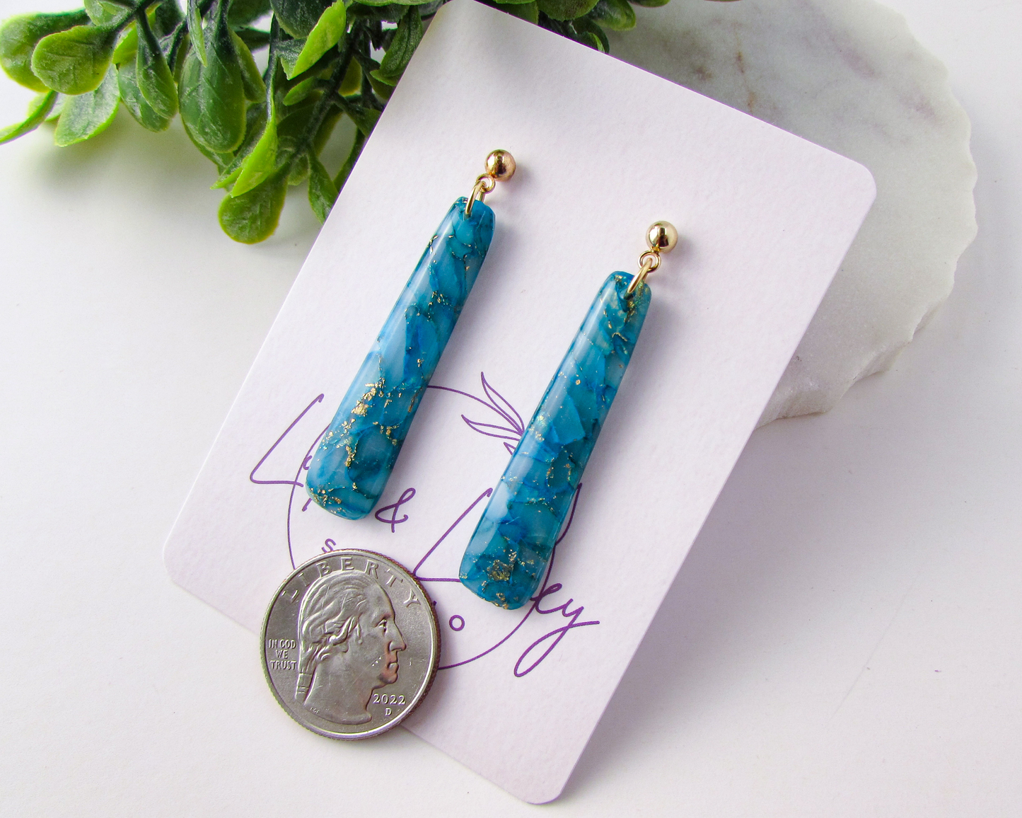 Dainty Dangles - Aqua Blue Marble Polymer Clay Earrings