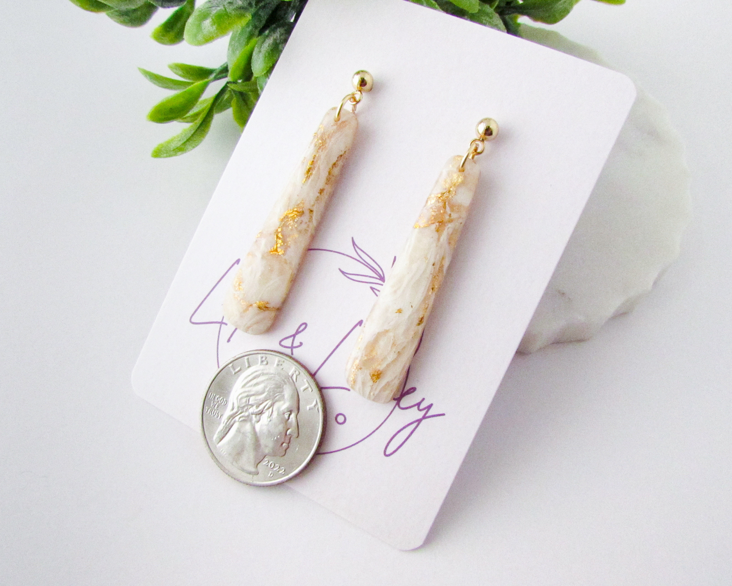 Dainty Dangles - White & Ivory Marble Polymer Clay Earrings