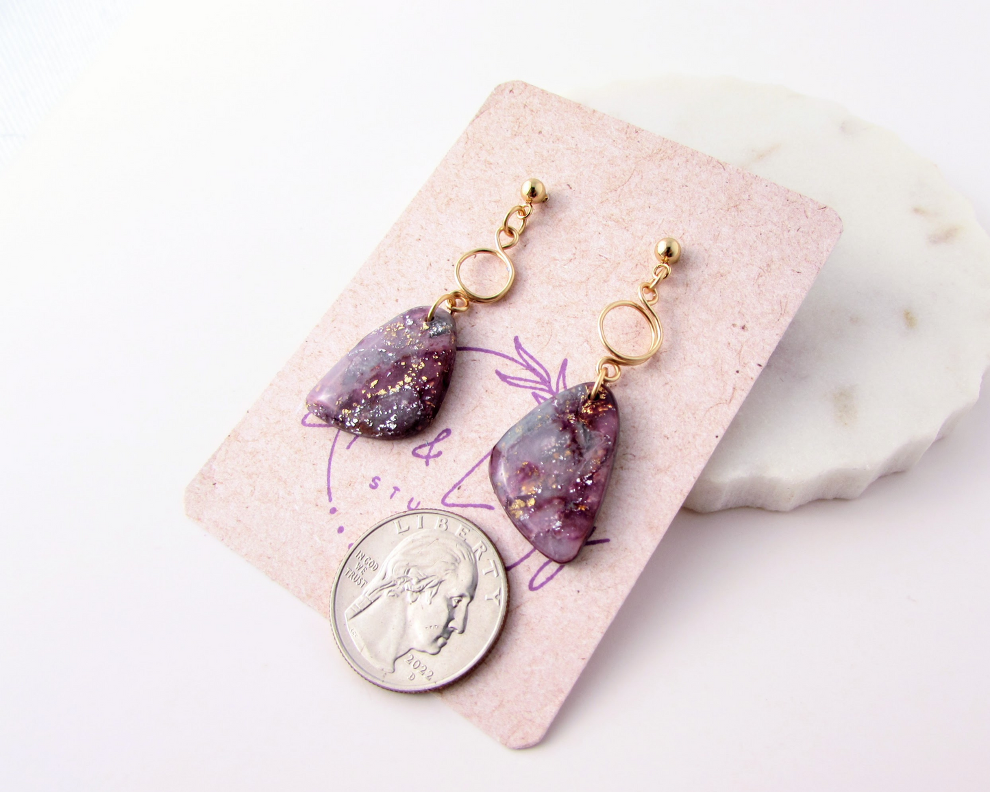 The Addie -  April Lilac Quartz Swirl Polymer Clay Earrings - Limited Spring Collection