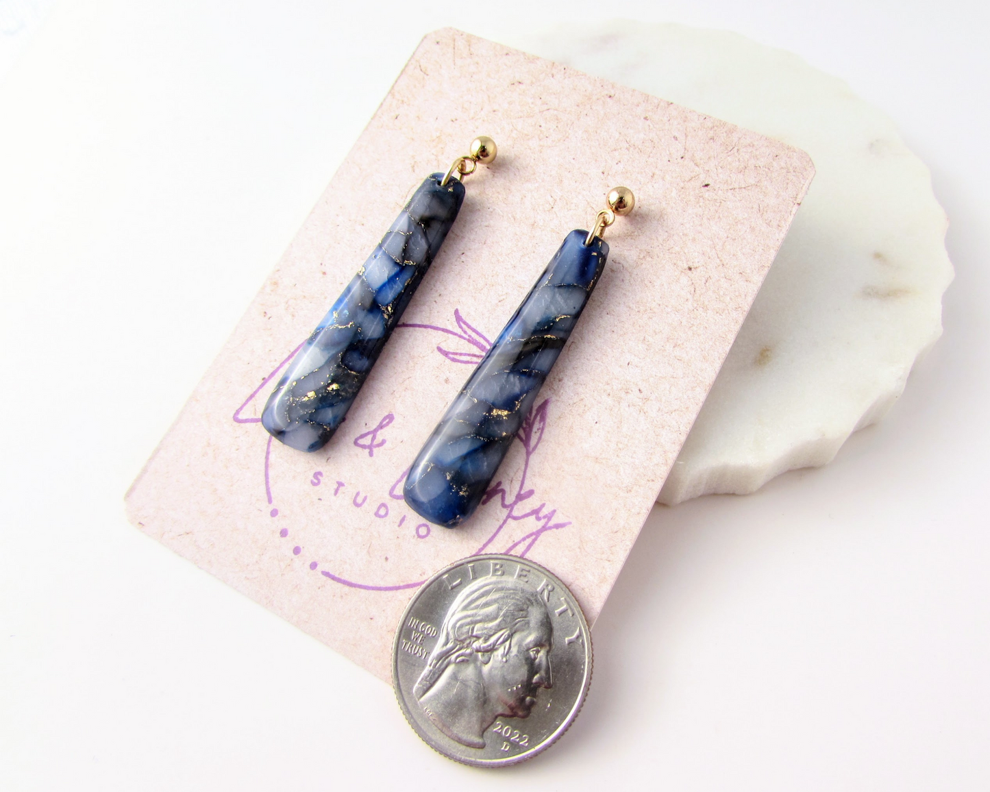 Dainty Dangles - Dark Blue Quartz Polymer Clay Earrings