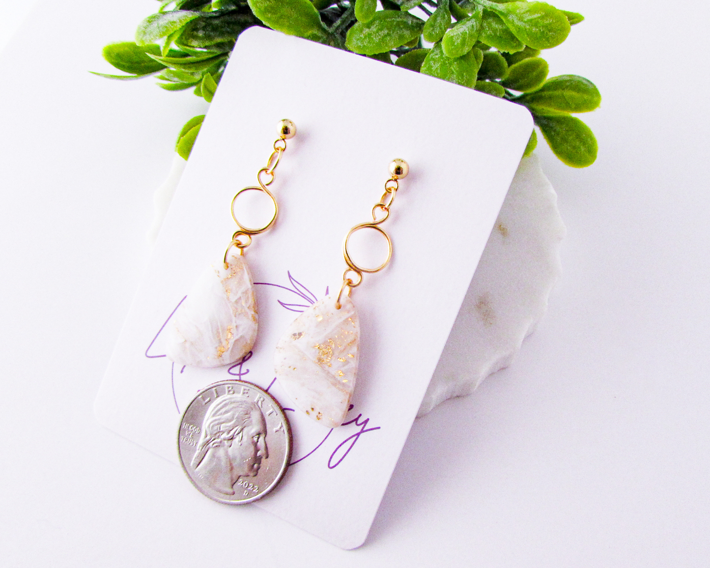 The Addie - White & Ivory Marble Swirl Polymer Clay Earrings