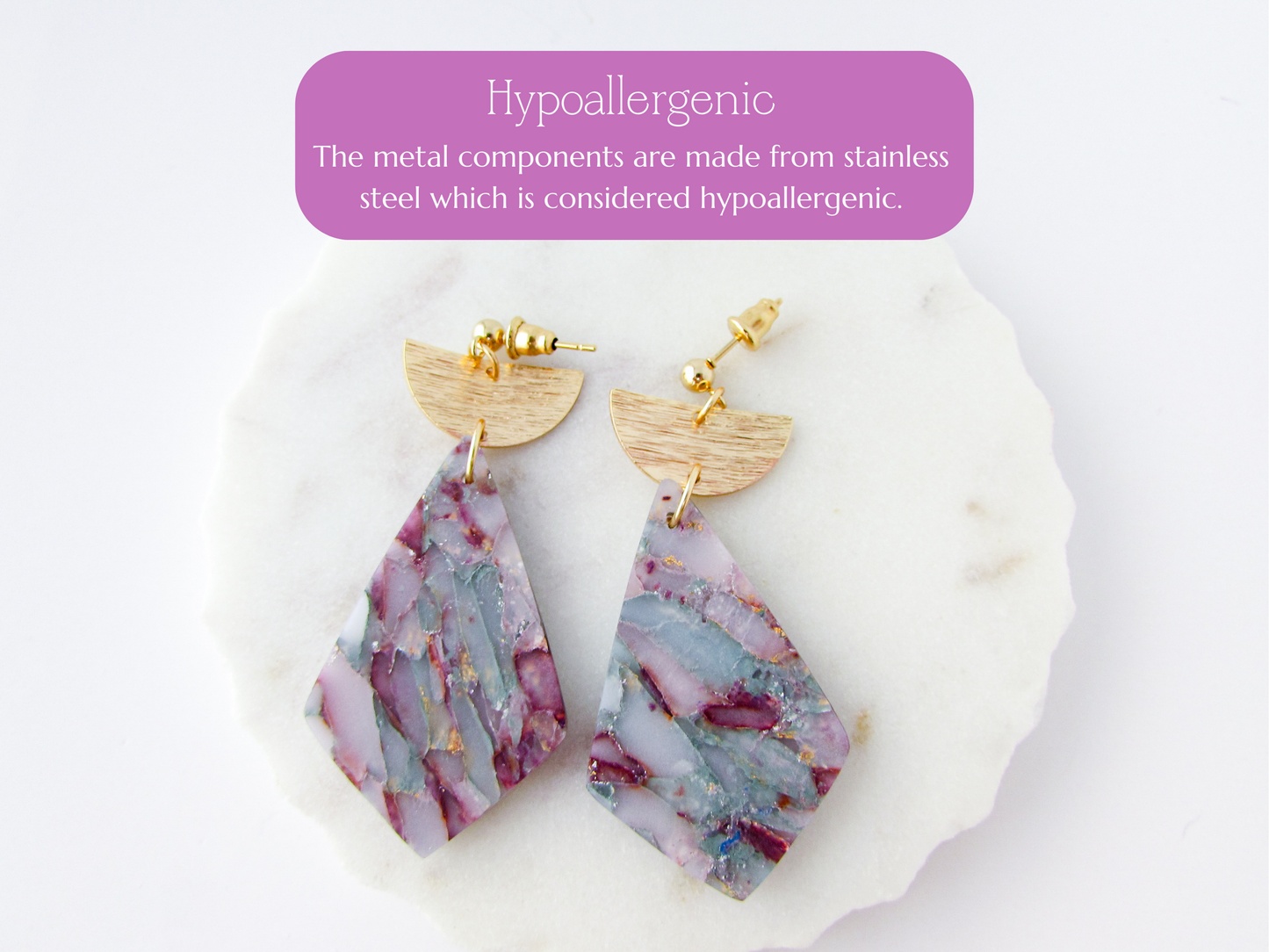 The Adelaine - April Lilac Marble Polymer Clay Earrings