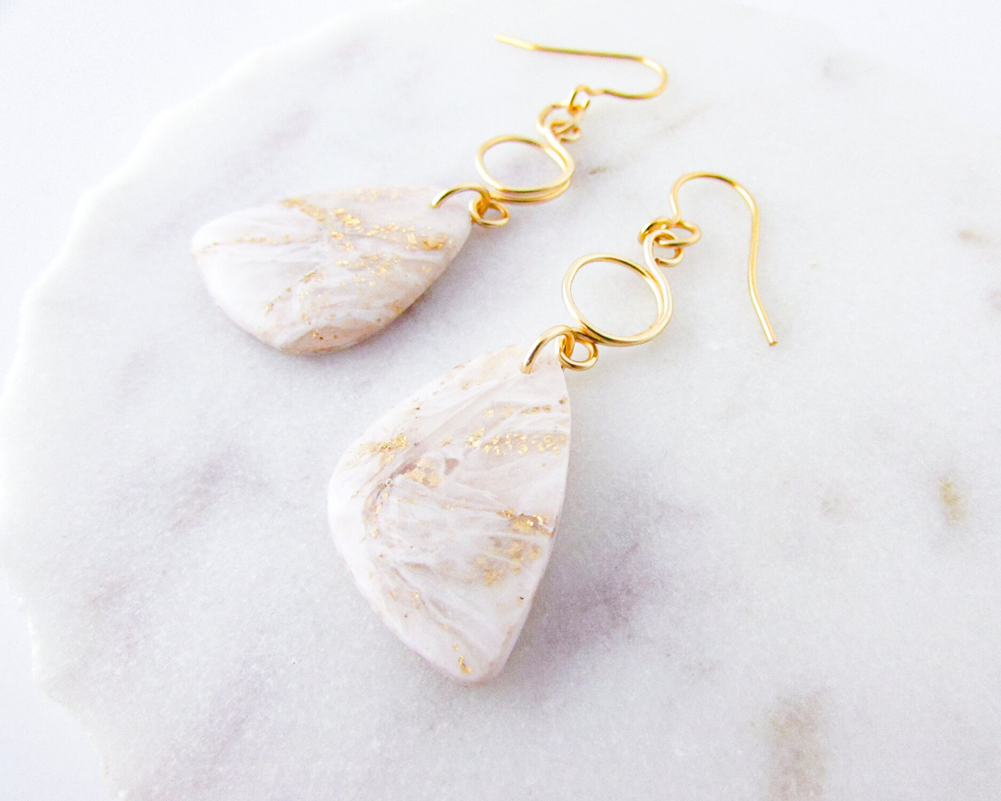 The Addie - White & Ivory Marble Swirl Polymer Clay Earrings